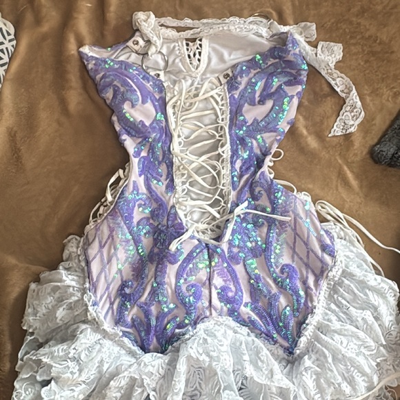 Sequin Lace-Up Bodysuit with Ruffle Skirt - Picture 2 of 3